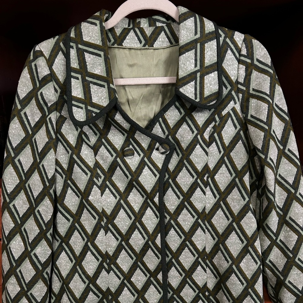 VINTAGE Wool Green Lattice Pattern Jacket Blazer 60s